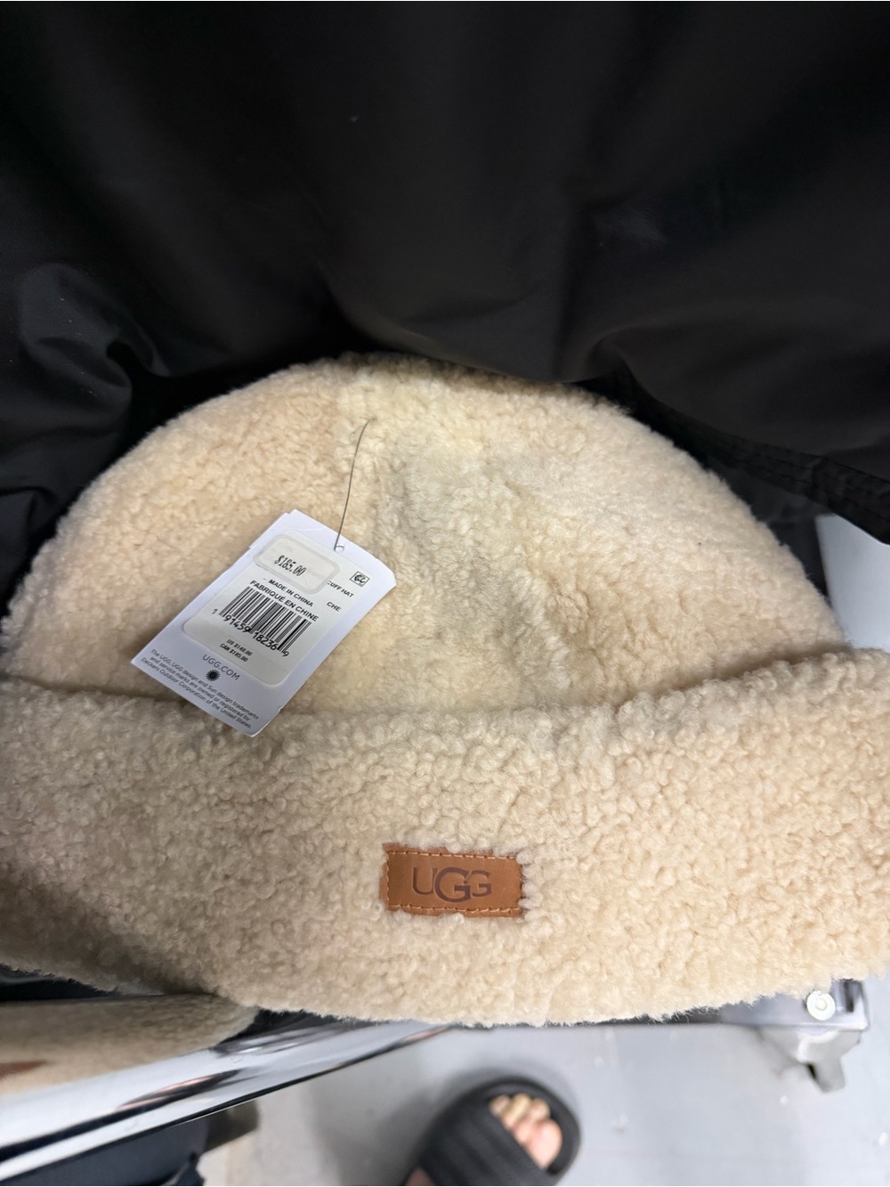 NWT UGG Genuine Sheepskin Cuff Winter Hat Waterproof Curly Shearling Beanie L/XL